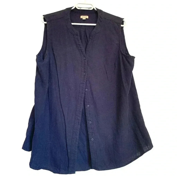 Weatherproof linen blend, sleeveless, button up navy blue tunic NWOT - Picture 1 of 5